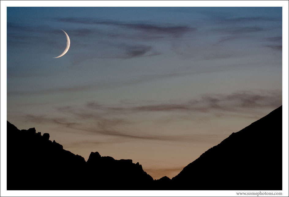 Moonset over the Olympic Mountains, Washington