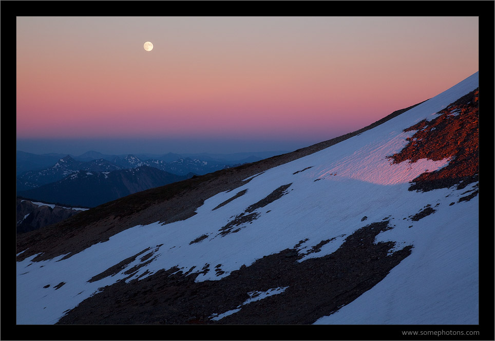Moonrise and sunset, Mt Rainier National Park