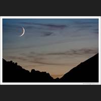 Moonset over the Olympic Mountains, Washington