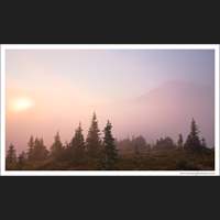 Sunset in the clouds, Mt Rainier National Park, Washington